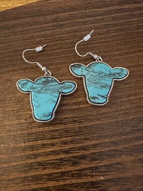 Turquoise Cow Head Drop Earrings
